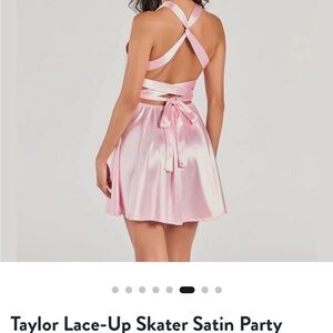 Windsor Light Pink Taylor Lace-Up  Skater Satin Mini Dress
